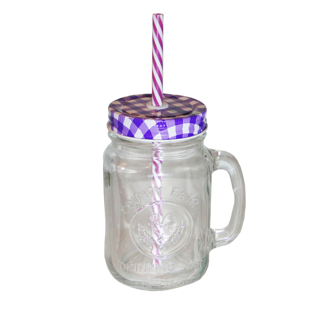 Copo De Vidro Country Fair Com Canudo E Tampa Roxa 450ml Secolcasa Copo De Vidro Country Fair Com Canudo E Tampa Roxa 450ml Secolcasa